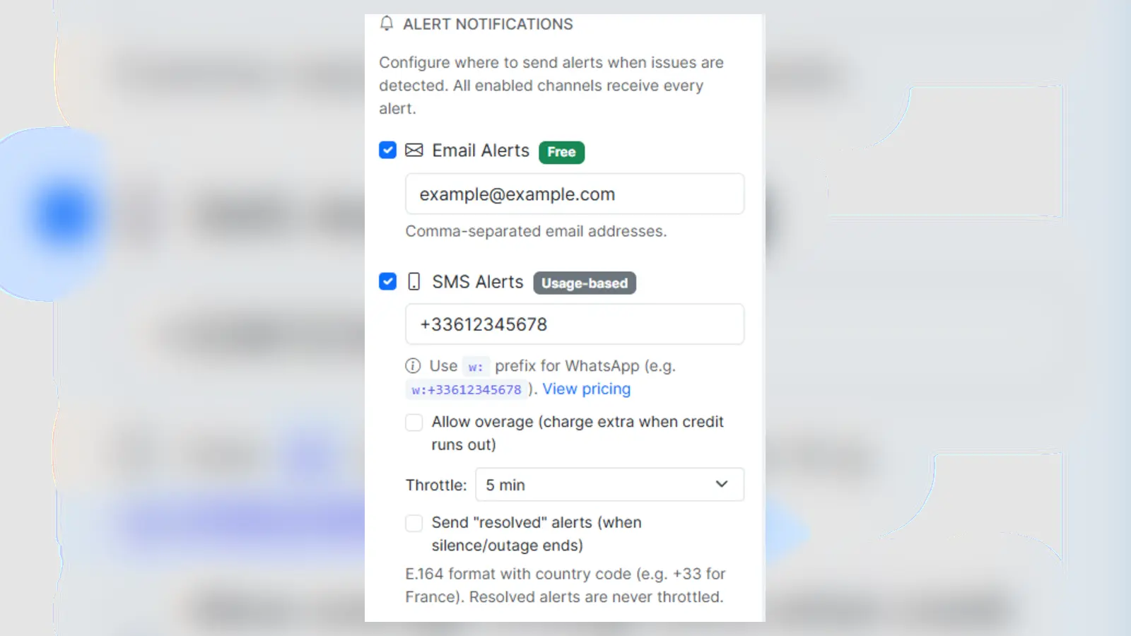 Email and SMS alerts configuration